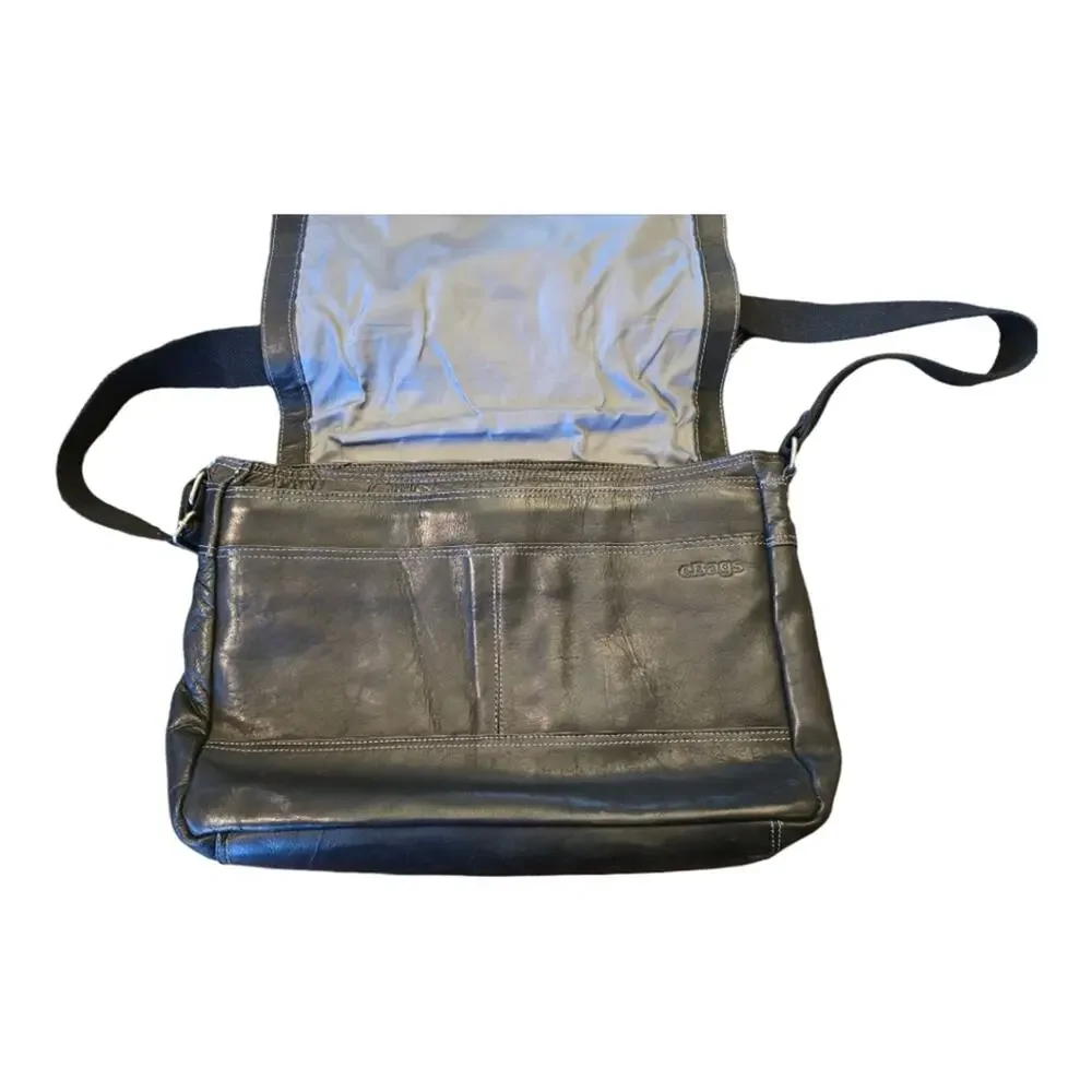 eBags Black Leather‎ Messenger Crossbody Computer Bag